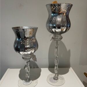 Elegant Mercury Silver Glass Candle Holders